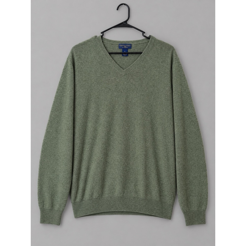 Joseph & Lyman Sweater Mens Large V-Neck 100% Cashmere Knit Sage Green L